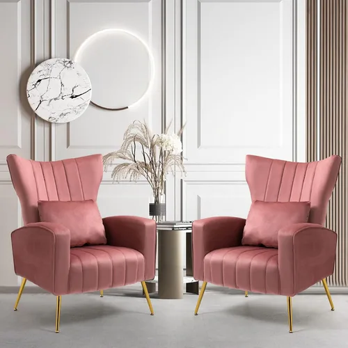 Vista 18 de ZJhome Sillas Modernas para Sala de Estar de Terciopelo Silla de Acento Sillón con Almohada Lumbar, Sillas de Dormitorio de Respaldo Alto Silla