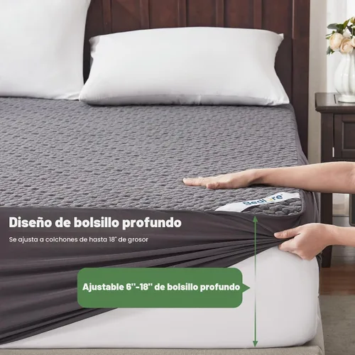 Vista 5 de Protector de colchón impermeable, almohadilla de colchón tamaño California King ajustada con bolsillo profundo de 6"-18", cubierta de colchón