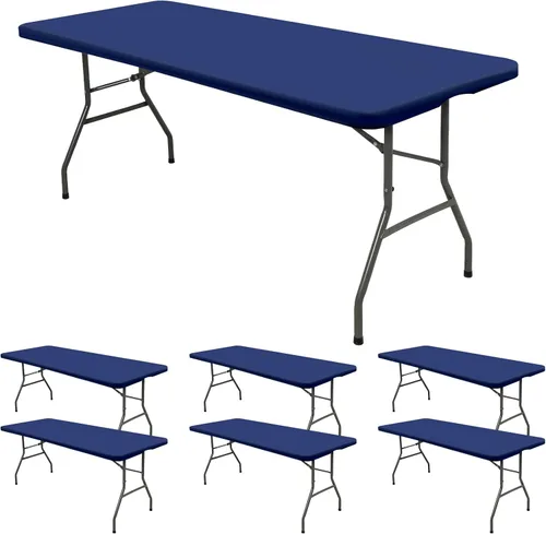 Vista 41 de 6 Pack de Manteles Ajustados para Mesas Rectangulares de 8 Pies, Cubierta de Mesa Aqua Azul Elástica para Picnic al Aire Libre, Paños de Mesa