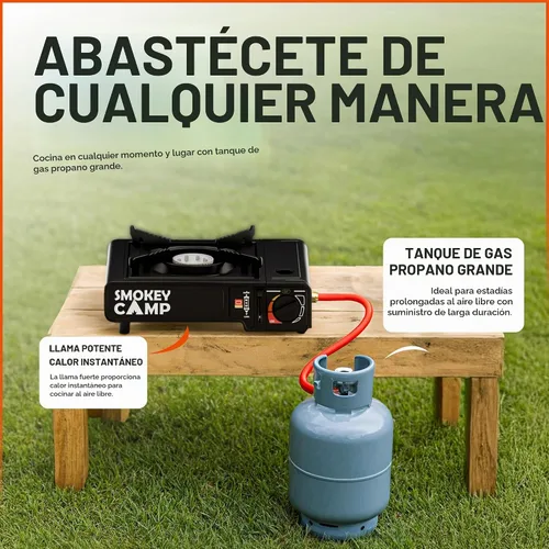 Vista 3 de Estufa portátil de campamento de 3000 W compatible con combustible de butano o propano (adaptador de propano no incluido), encendido automático