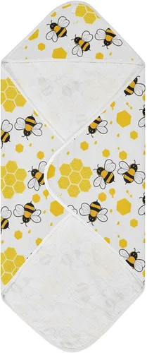 Vista 3 de Honey Bees - Toalla de baño para niños y niñas, color amarillo, abejorro, colmena, con capucha, toallas para recién nacidos, de algodón orgánico