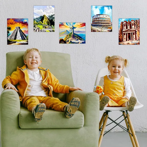 Vista 7 de Decoración de pared de las Siete Maravillas del Mundo, juego de 7 famosos carteles de ciudad de viaje, impresiones de 8 x 10 pulgadas, sin marco