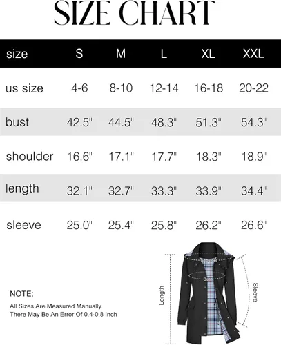 Vista 7 de Bloggerlove Chaqueta impermeable ligera para mujer, rompevientos con capucha y forro a cuadros, para exteriores, tallas S-XXL