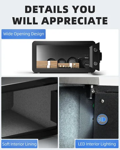 Vista 5 de DAYI Caja fuerte para hotel, 1.4 pies cúbicos para laptop, clóset, con teclado digital, para documentos de oficina en casa y dinero, sistema