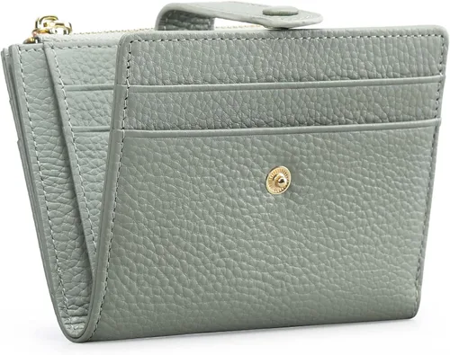 Vista 13 de FALAN MULE - Carteras pequeñas para mujer con bloqueo RFID, piel auténtica, cartera plegable delgada con cremallera y monedero para monedas
