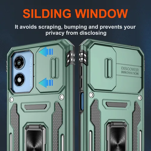 Vista 6 de Atump Funda para Motorola Moto G Play 2024 (4G) con [paquete de 2] protector de pantalla HD y cubierta para cámara deslizante, soporte de anillo