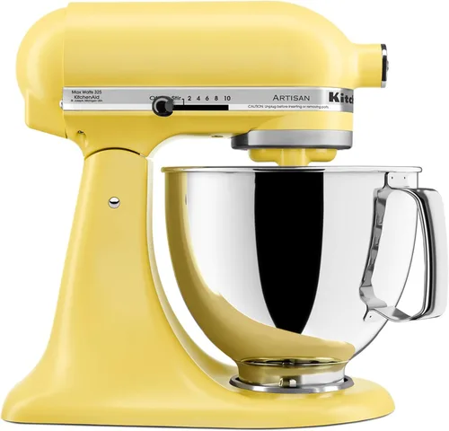 Vista 24 de KitchenAid Artisan Series Batidora de Pie con Cabezal Inclinable de 5 Cuartos con Escudo Vertedor KSM150PS, Crema de Almendra