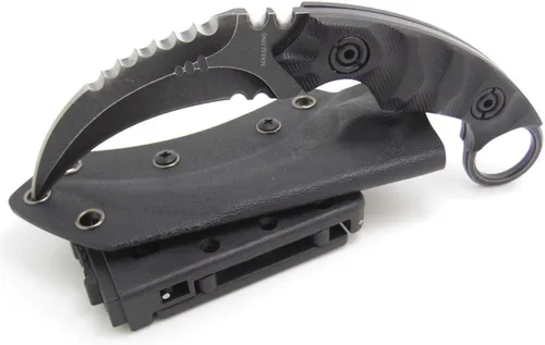 Vista 8 de MASALONG Garra de supervivencia para exteriores, cuchillo táctico dentado, de doble filo, hoja fija, con funda