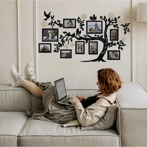 Vista 8 de JustLikeWood 39 x 22 pulgadas Calcomanía de Pared Grande de Árbol Genealógico de Madera para Decoración del Hogar con Marco de Fotos Estándar