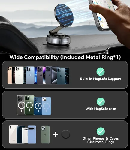 Vista 6 de Soporte magnético para teléfono al vacío, soporte magnético ajustable de 360°, soporte de teléfono Magsafe con ventosa mejorada 2025 para tu