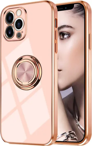 Vista 66 de Compatible con iPhone 11 Kickstand, anillo de rotación de 360 grados integrado con borde de oro rosa brillante que funciona con soporte magnético