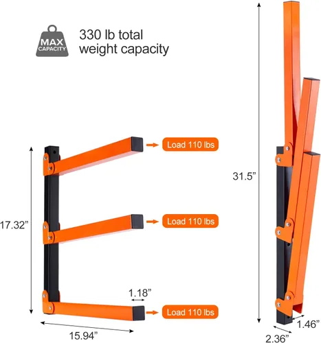 Vista 3 de Ultrawall Organizador de madera de montaje en pared y estante de metal para almacenamiento de madera con 3 niveles