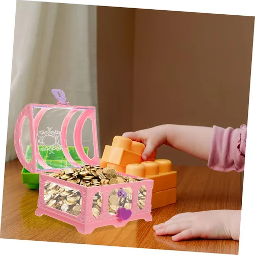 Vista 8 de HOMSFOU Juguetes para niños, 2 piezas, caja del tesoro, cofre del tesoro, regalos de fiesta pirata, joyería de escritorio, organizador de joyas