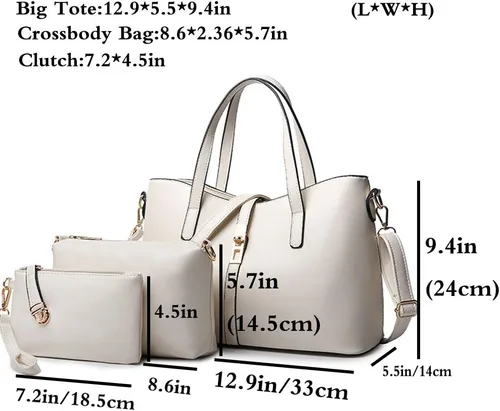 Vista 2 de Juego de 4 bolsos de mano para mujer, con asa superior, bolso cruzado y tarjetero