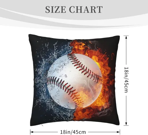 Vista 3 de Funda de almohada cuadrada con diseño de pelota de béisbol con diseño de fuego y agua, funda de cojín decorativa, regalos para niños y hombres, sala