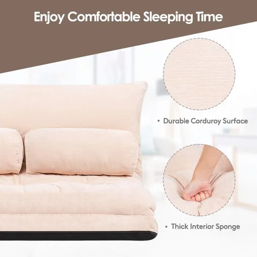 Vista 3 de Giantex Sofá de suelo ajustable con 2 almohadas, sofá cama plegable multifuncional de 6 posiciones, asiento de piso de gamuza multifuncional