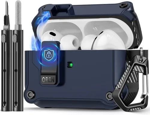 Vista 21 de Pohgelan Compatible con AirPods Pro 2ª/1ª generación, estuche con cierre magnético automático y kit de limpieza, compatible con funda Magsafe - Negro