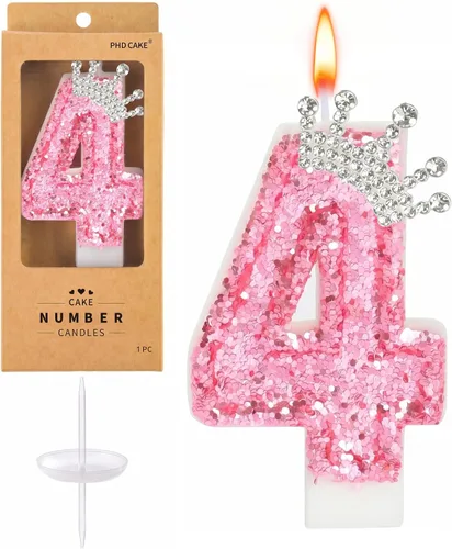 Vista 19 de PHD CAKE Velas con números de cumpleaños, velas de cumpleaños de corona rosa para pastel, velas con purpurina número 0 con lentejuelas para niñas