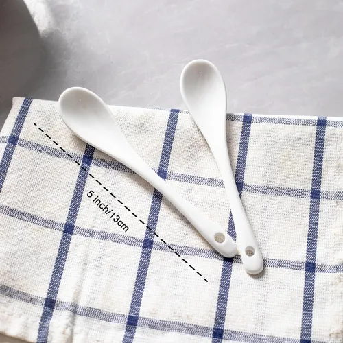 Vista 2 de 6 cucharas de café blanco de porcelana, salsa de té espresso y postres cucharas de cerámica