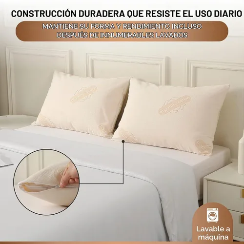 Vista 4 de Paquete de 2 protectores de almohada de algodón orgánico de lujo, estándar, certificado orgánico, impermeable, con cremallera, tela de punto suave