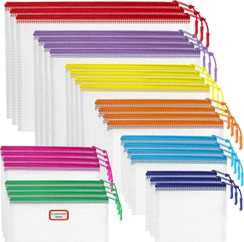 Vista 15 de 20 bolsas de malla con cremallera, bolsas de almacenamiento de rompecabezas, A3 17 x 12 pulgadas, grandes bolsas reutilizables transparentes
