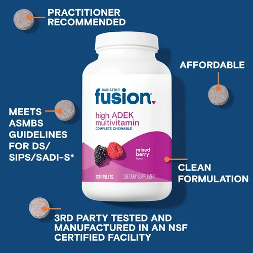 Vista 3 de Bariatric Fusion Multivitamínico masticable con alto contenido de vitaminas ADEK Multi para pacientes con interruptor duodenal Tabletas