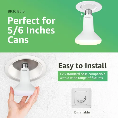 Vista 9 de DEGNJU Paquete de 6 bombillas LED empotradas BR30, bombillas de inundación regulables para interiores, CRI80 7 W, equivalente a 65 W, 2700 K, blanco