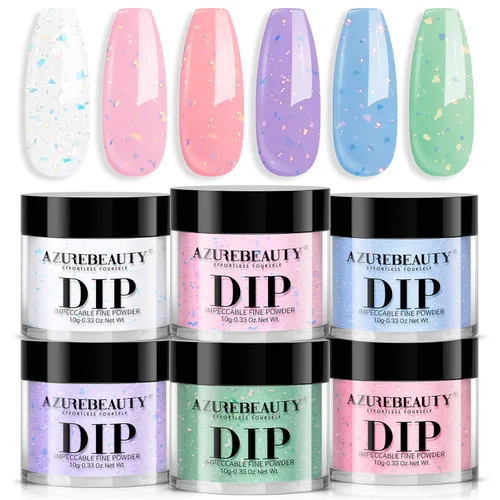 Vista 20 de AZUREBEAUTY - Juego de uñas en polvo para inmersión, rojo navideño, borgoña, rosa, baya, brillo, blanco, plata, purpurina, 6 colores, kit