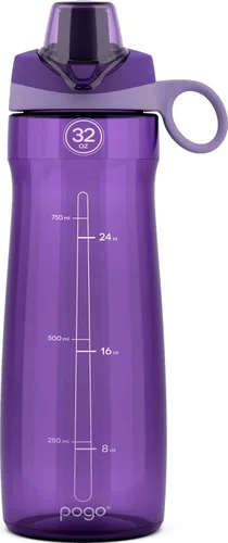 Vista 19 de Pogo Botella de agua de plástico tritán sin bisfenol A con tapa con pico de 18 onzas, color azul Leakproof water bottle with chug lid and carry