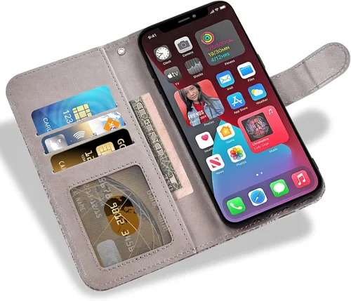 Vista 3 de Asuwish Funda de teléfono para iPhone XR 6.1 con protector de pantalla de vidrio templado y ranura para tarjetero, función atril, cartera de encaje