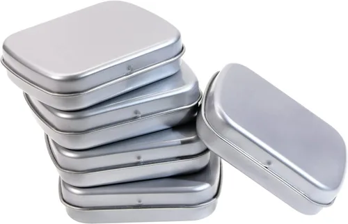 Vista 6 de Mini Skater Pequeña caja de almacenamiento portátil de metal, mini latas rectangulares vacías con bisagras con tapa, organizador para el hogar