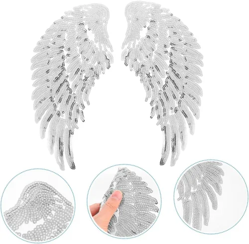 Vista 8 de Sequin Angel Wings Iron-on Applique Patch DIY Embroidered Cloth Decor for Jackets Backpacks Holiday Costumes Silver