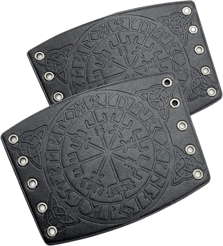 Vista 3 de Brazaletes de cuero para hombre, pulsera medieval, joyería vikinga, disfraz de cosplay