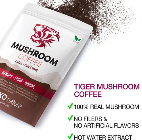 Vista 7 de Café de hongos Tiger 2: melena de león orgánica y hongo chaga con café arábica, 30 porciones, memoria, enfoque, refuerzo del sistema inmunológico
