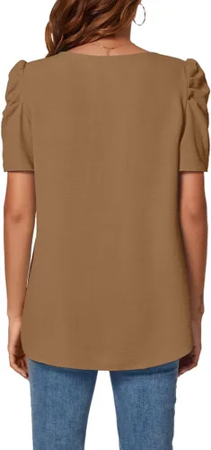 Vista 2 de Camisetas casuales de verano para mujer, manga abombada, para ajuste holgado