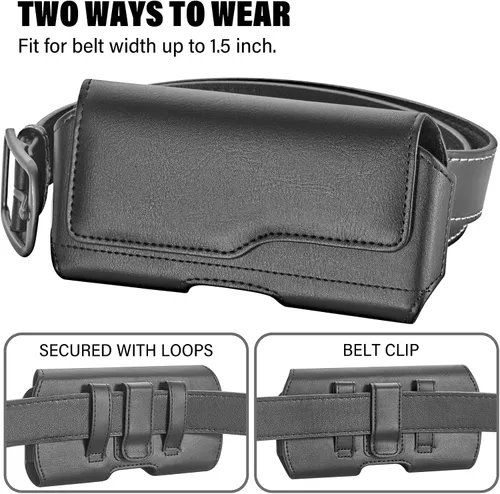 Vista 4 de Funda para iPhone 15/15, 14/14, 13/13, 12/12, XR, Samsung Galaxy S24/S23/S22/S21, soporte para teléfono con clip para cinturón y funda abatible