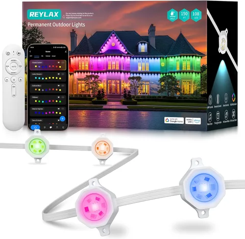 Vista 12 de REYLAX Luces permanentes para exteriores de 100 pies con 60 luces LED, luces de alero RGB+IC, IP67 impermeable, múltiples escenas para decoración
