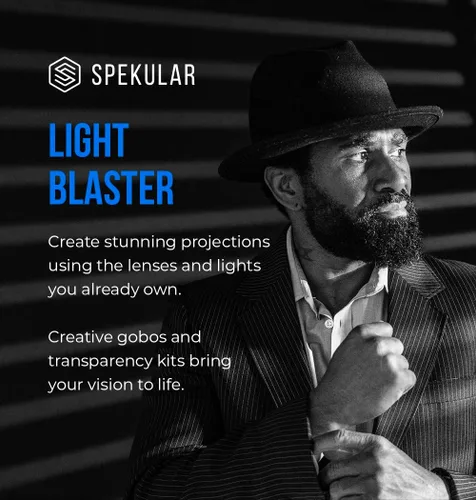 Vista 2 de Spekular Light Blaster - Sistema de proyección óptico Snoot basado en estroboscópicos para iluminación de fotografía con gobos y transparencias