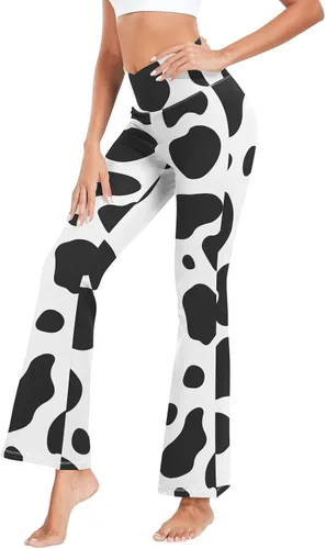 Vista 2 de Flared Leggings Cow Print Yoga Pants for Women Fitness Stretch Bottoms S-XXL