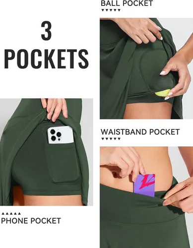 Vista 4 de BALEAF - Faldas de tenis plisadas para mujer, faldas pantalón de golf atléticas, con bolsillos, para correr, entrenar y hacer deportes