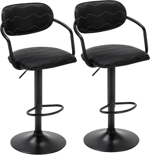 Vista 7 de VECELO Juego de 2 taburetes de bar de altura de mostrador, taburetes de bar de madera maciza de 25 pulgadas con asiento acolchado tapizado, sillas