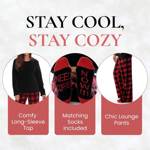 Vista 5 de Just Love Pajama Pants Set Womens with Socks negro - días festivos mixtos