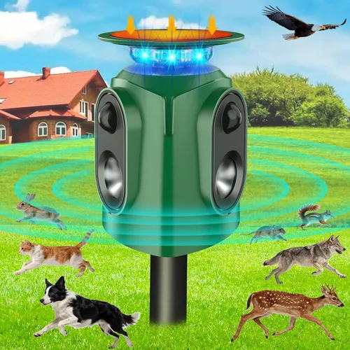 Vista 10 de Repelente ultrasónico de animales para exteriores – Repelente de gatos y disuasorio de ciervos con sensor PIR y alimentado por energía solar