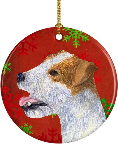 Vista 22 de Caroline's Treasures Affenpinscher - Adorno de cerámica para colgar en el árbol de Navidad con copos de nieve rojos y verdes, para el hogar