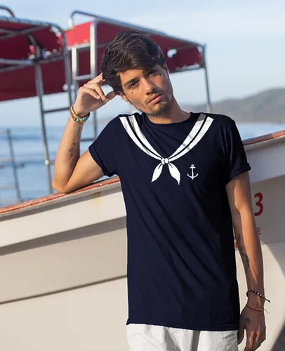 Vista 2 de Camisa de marinero para hombre, disfraz de temática náutica, camisas de Halloween