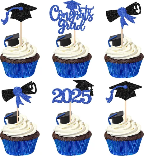Vista 12 de 24 piezas 2026 temáticas de graduación 2026 decoraciones para cupcakes con purpurina clase de 2026 Diploma Congrats 2026 Tapa de graduación