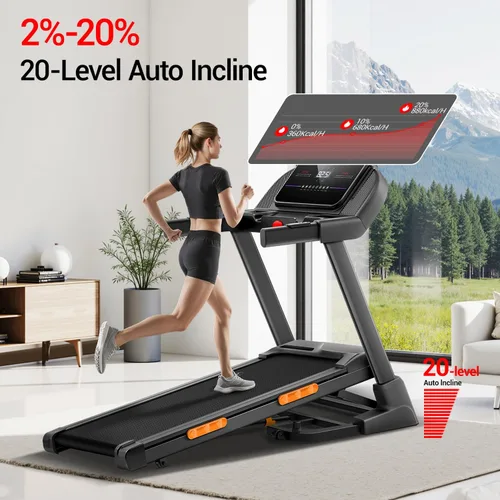 Vista 2 de UMAY Fitness 20% Treadmill with Auto Incline, Running Foldable Treadmills