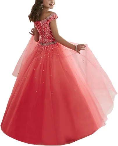Vista 2 de Junguan Vestidos de tul Aline Princess para niñas, vestidos de baile formales TF017