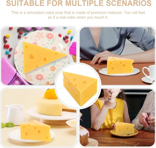 Vista 4 de SOLUSTRE Prop - Queso falso triángulo, modelo de queso de 2.55 pulgadas, alimentos artificiales para panadería, comida de juego para niños, juego
