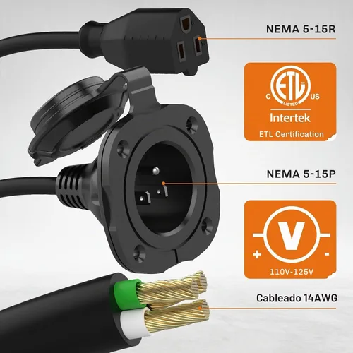 Vista 4 de Enchufe de cargador de entrada de alimentación para RV Shore de 15 amperios, 125 V, enchufe de puerto de entrada de alimentación de CA con cable